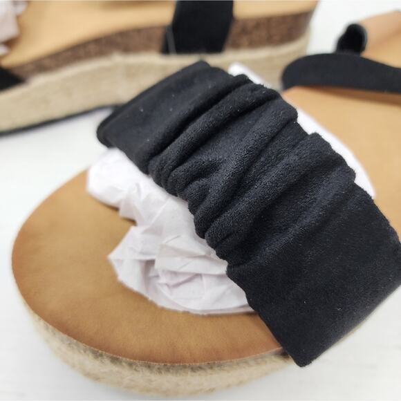 Black Wedge Espadrilles Sandals Platform Buckle Summer Shoes Women's Size 5 NWT - Picture 4 of 11